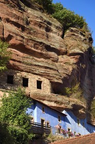 France, Bas Rhin, Parc regional des Vosges du nord (Northern Vosges Regional Natural Park), Eschbourg, Maisons des Rochers (Rocks houses) of Graufthal, semi-troglodytic houses of the 18th century and inhabited until 1958