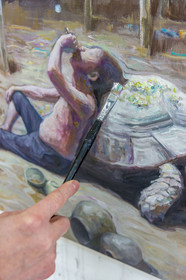 France, Seine-Saint-Denis (93), Les Lilas, l'artiste peintre Xiao Fan Ru dans son atelier