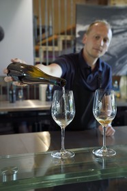 France, Bas-Rhin (67), Route des vins d'Alsace, Scherwiller, domaine viticole Achillée en biodynamie, Thomas Schrutt est responsable du caveau