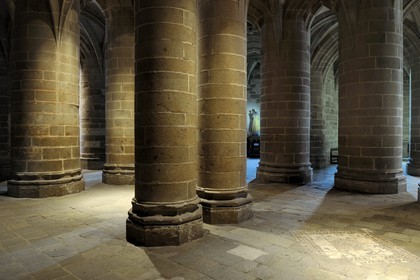 France, Manche, the abbey of Mont Saint Michel, listed as World Heritage by UNESCO, crypte des Gros Piliers (crypt of large pillars)
