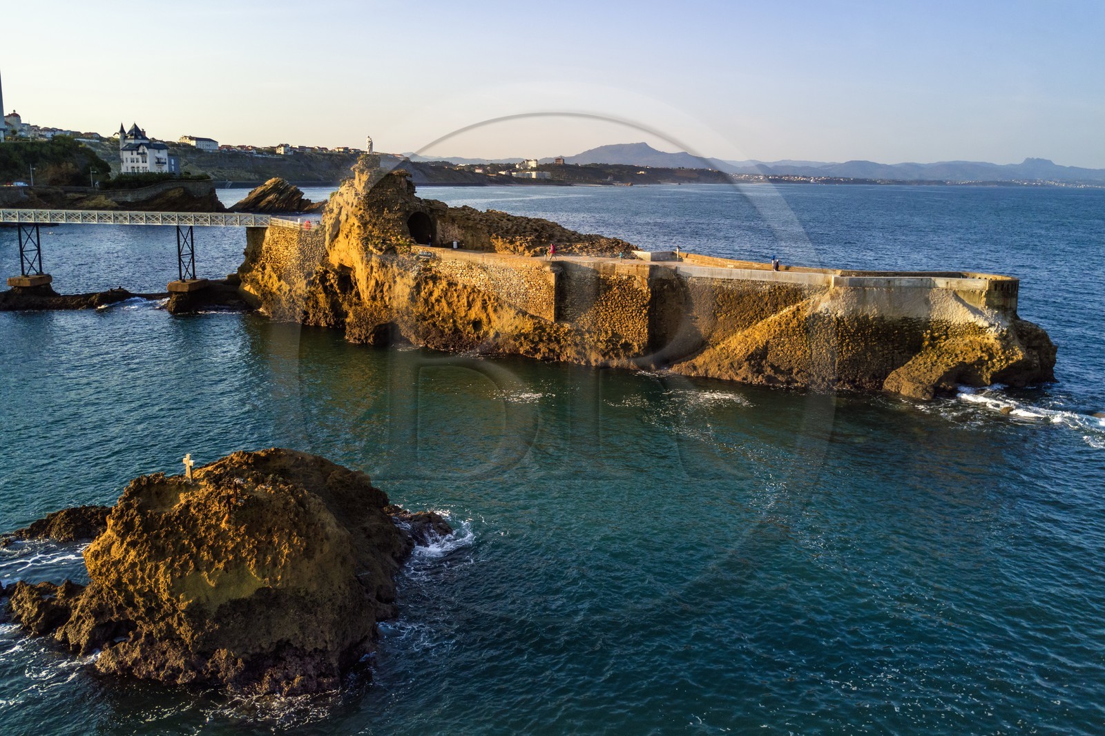 France, Pyrenees Atlantiques, Basque Country, Biarritz, the Rocher de la Vierge (Virgin rock) (aerial view)