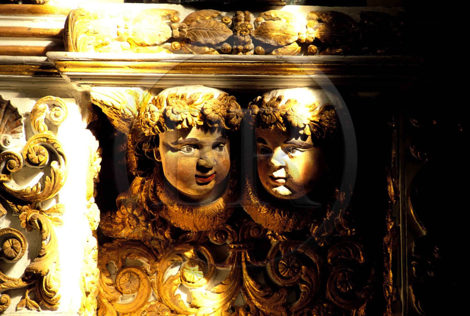 France, Finistere, Commana, detail of an altarpiece of 17th century in the church of the village