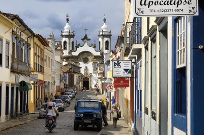Brazil, Minas Gerais state, Sao Joao del Rei, Getulio Vargas street and Nossa Senhora do Monte Carmelo church (Gold Route, Estrada Real)