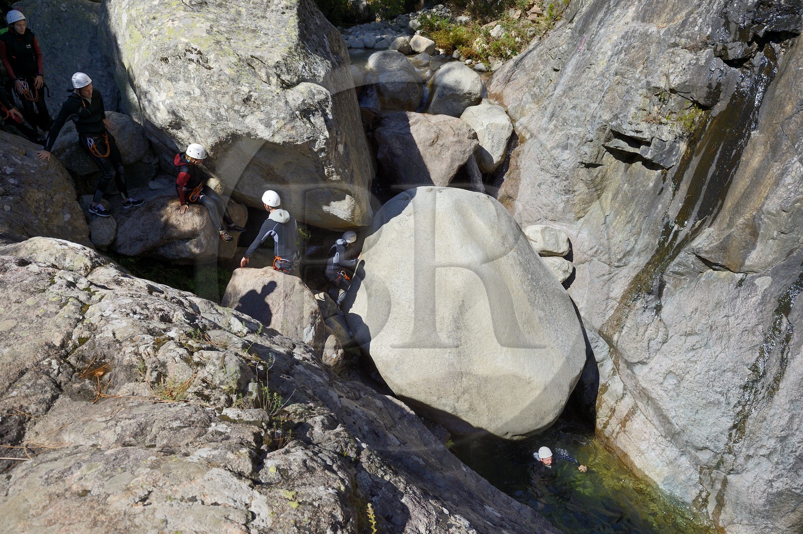 France, Corse-du-Sud (2A), Alta Rocca, Bavella, canyoning dans le torrent de Polischellu