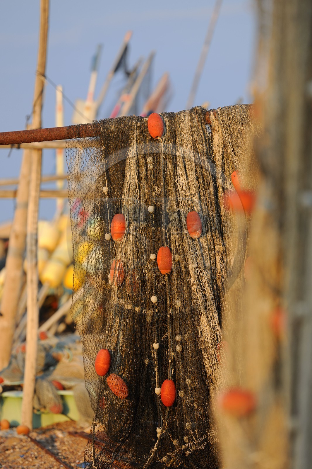 France, Hérault (34), Sète, quartier de la Pointe Courte, village de pêcheurs donnant sur l'étang de Thau, filets de pêche