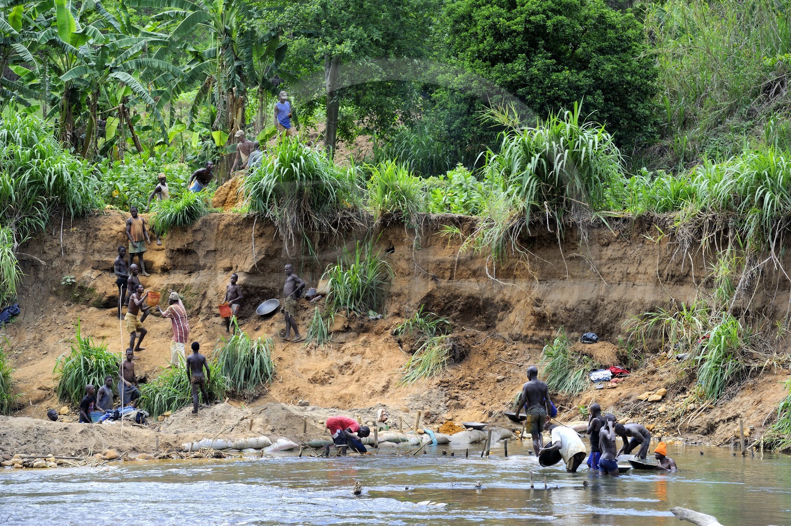 Tanzanie, région de Morogoro, les Monts Uluguru, prospecteurs d' Or sur la rivière Ruvu