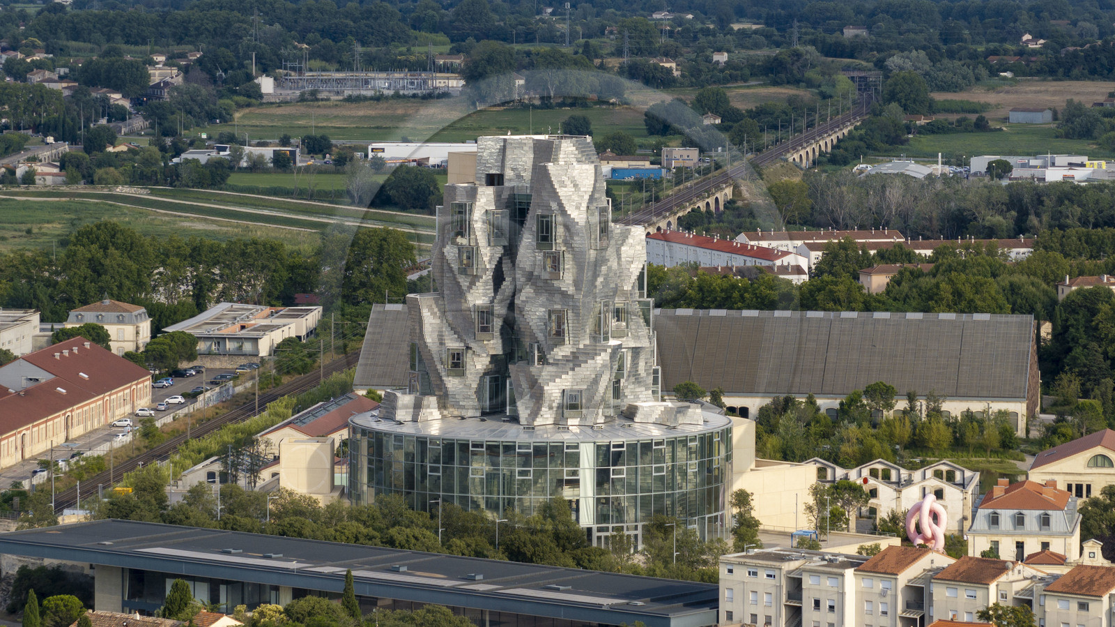 France, Bouches du Rhone, Arles, LUMA Foundation, experimental cultural complex, building designed by Frank Gehry (aerial view)