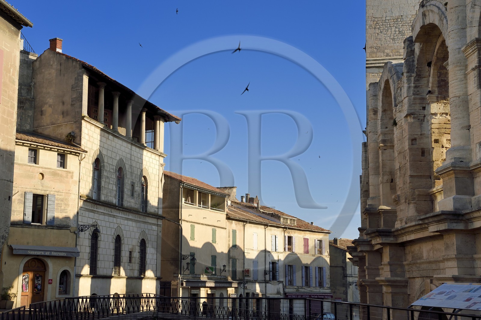 France, Bouches-du-Rhône (13), Arles, Palais de Luppé (colonnes), hotel particulier du XVIIe siècle qui fait face aux Arènes, amphithéâtre romain de 80-90 après JC, classé Patrimoine Mondial de l'UNESCO