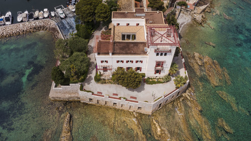 France, Alpes-Maritimes (06),  France, Alpes Maritimes (06), Beaulieu sur Mer, villa Kerylos de style neo-grec construite en 1908 par architecte Emmanuel Pontremoli (vue aérienne)