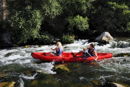 France, Herault, Orb valley, kayaking the river Orb at the moulin de Travassac next to Mons la Trivalle