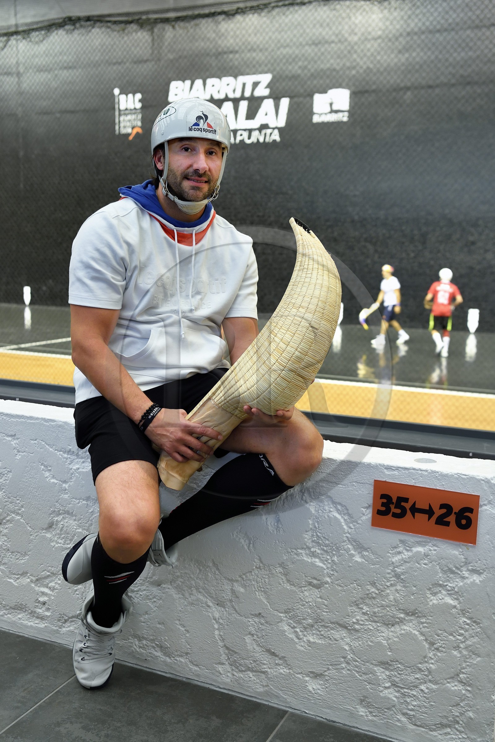 France, Pyrénées-Atlantiques (64), Pays-Basque, Biarritz, Jai Alai Parc des Sports d'Aguilera, le joueur de pelote basque professionnel spécialisé en cesta punta et plusieurs fois champion du monde, Eric Irastorza