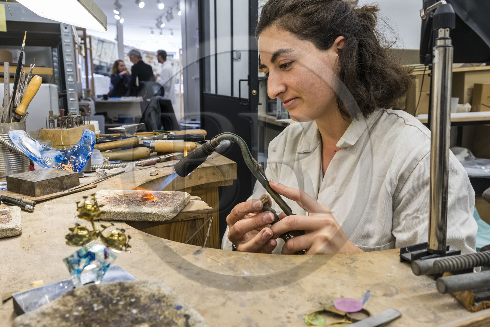 France, Nièvre, Nevers, La Verrière, designer boutique, jewelry designer Manon Pignon (Desmée Bijoux) in her workshop