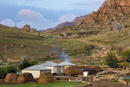 Azerbaijan, Quba (Guba) region, Greater Caucasus mountain range, village of Giriz at dawn, departure of sheep for the meadows