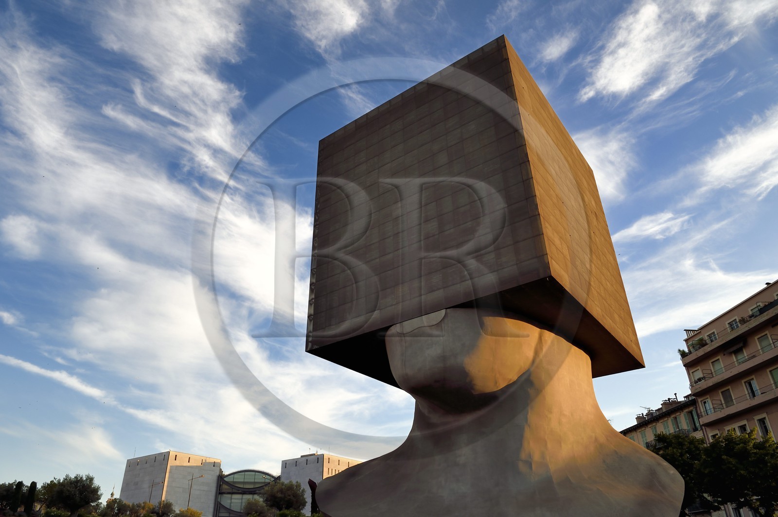 France, Alpes-Maritimes, Nice, the Tete Carrée (square head), inhabited sculpture (sculptor Sacha Sosno) which houses the administration of the library Louis Nucera