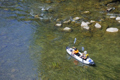 France, Herault, Orb valley, kayaking the river Orb at the moulin de Travassac next to Mons la Trivalle