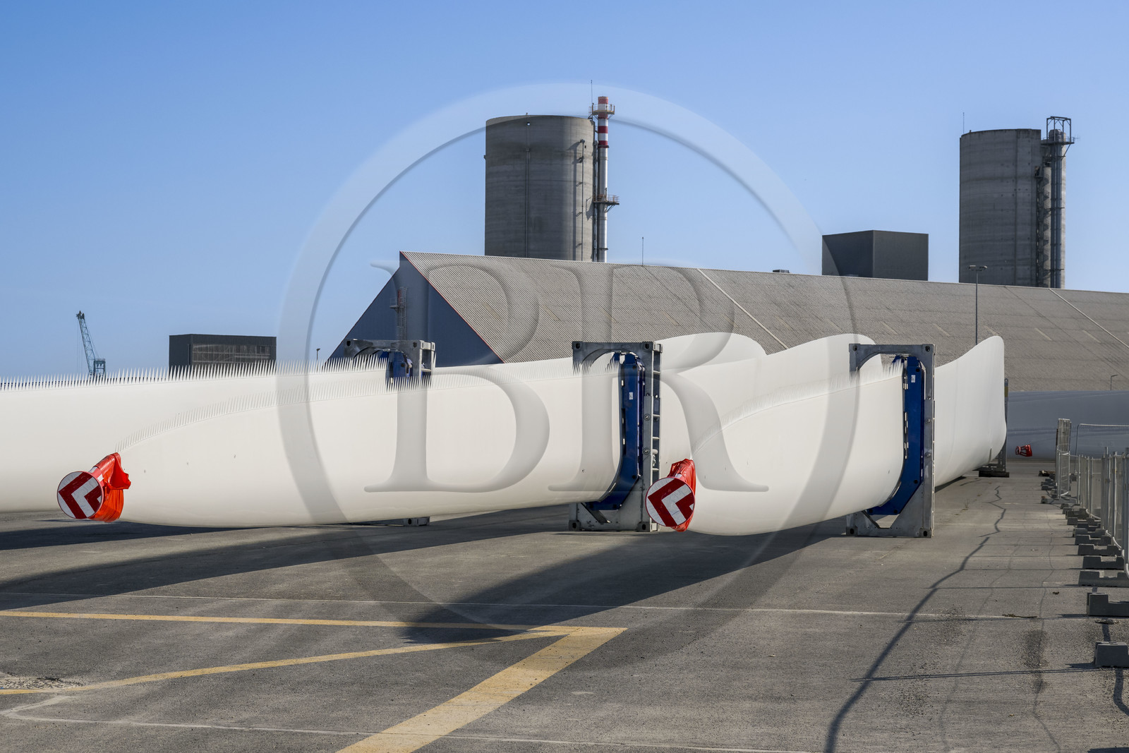 France, Charente Maritime, La Rochelle, the Port Atlantique La Rochelle,  La Pallice trade port, storage of wind turbine elements before installation