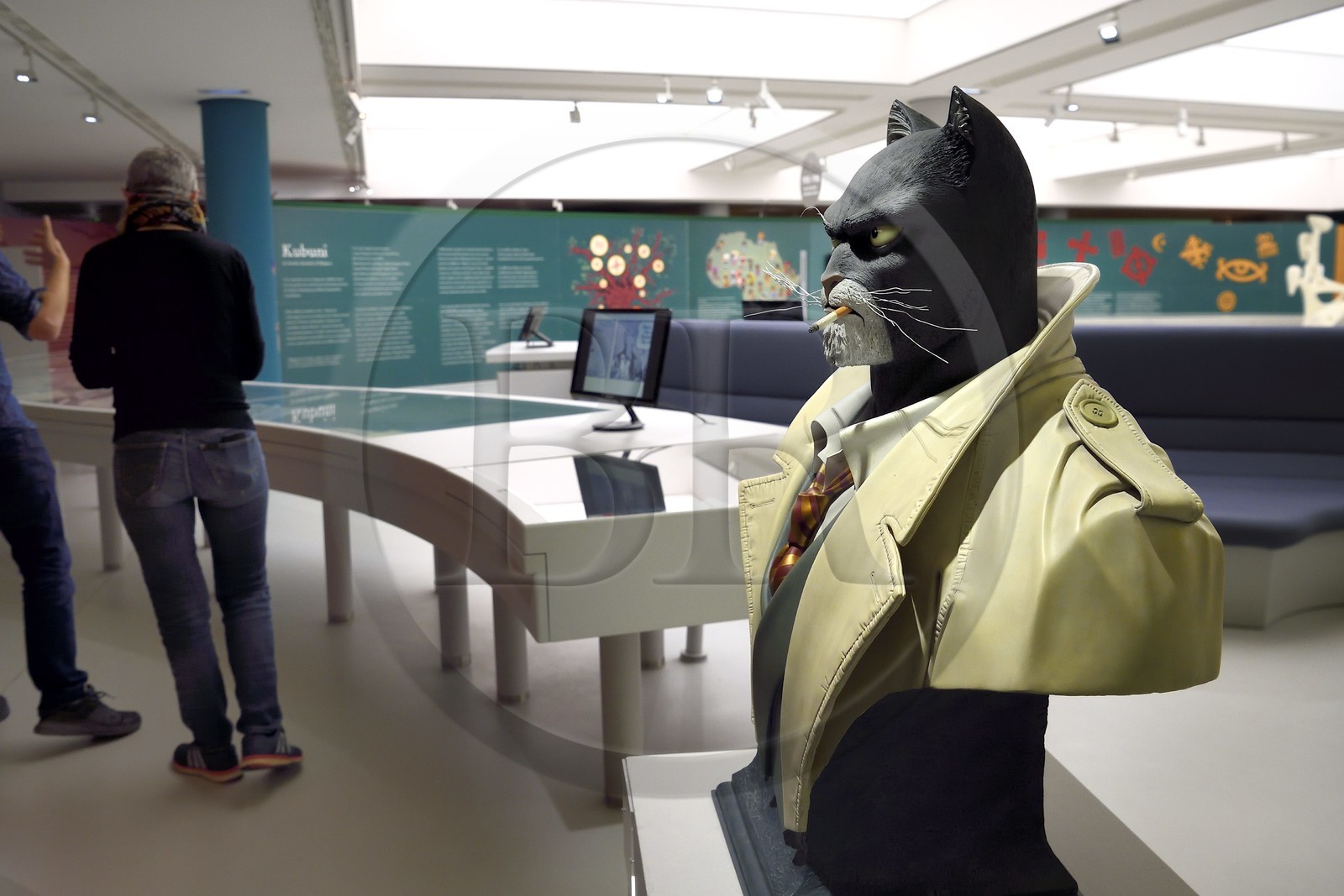 France, Charente, Angouleme, Cité internationale de la bande dessinée et de l’image (CIBDI)(International city of comics and images), the comic museum in the former Magelis cellars, bust of John Blacksad by designer Juan Guarnido