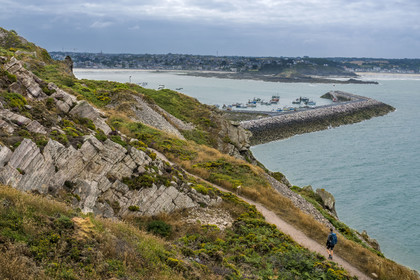 France, Côtes d'Armor (22), Côte de Penthièvre, Erquy, le port en arrière plan