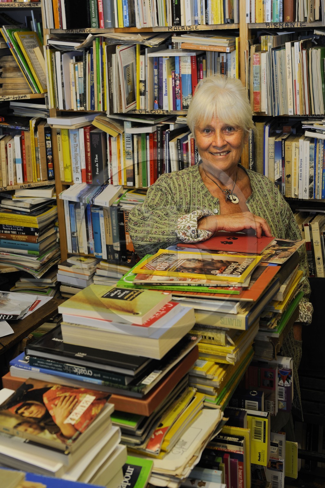France, Paris (75), île Saint Louis, Catherine Domain propriétaire de la librairie Ulysse