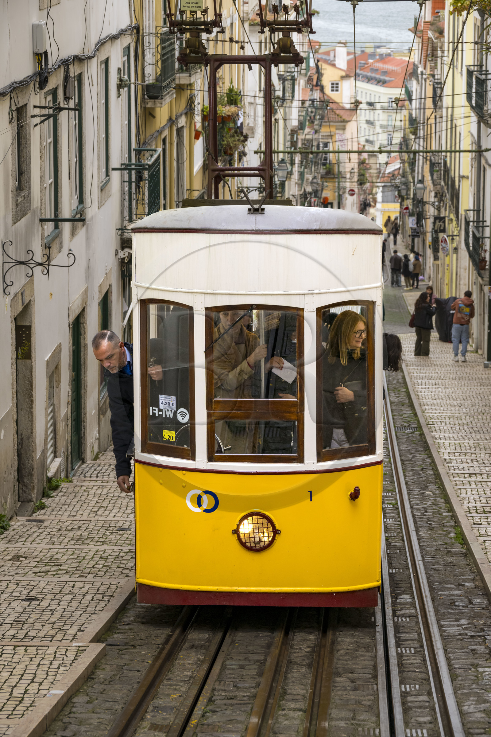 Portugal, Lisbon, Bairro Alto district, Bica funicular, connecting the district of Bairro Alto to the shores of the Tagus