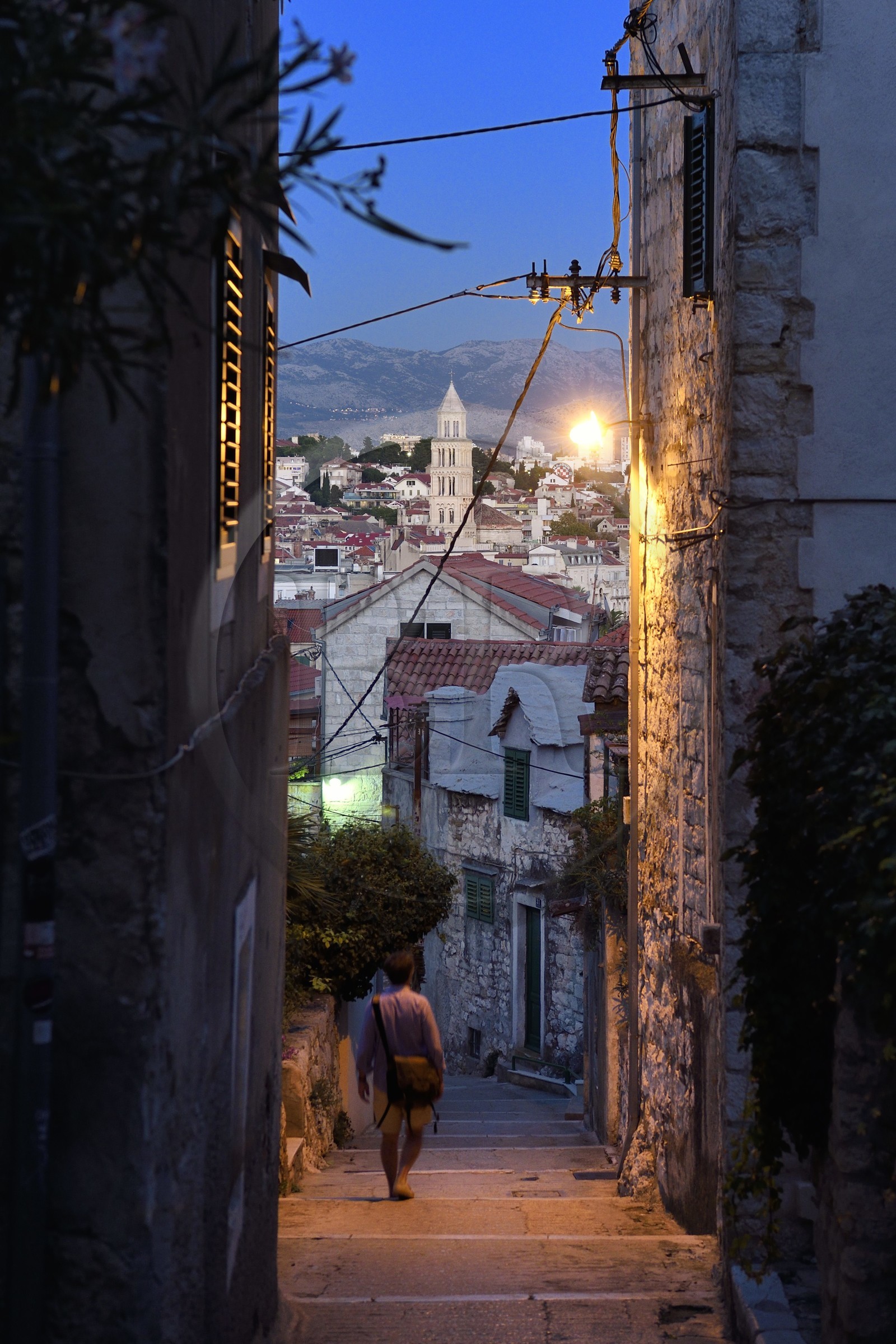 Croatie, Dalmatie, cote dalmate, Split, vieille ville romaine classée Patrimoine Mondial de l'UNESCO, la tour de la cathédrale Saint-Domnius en arrière plan
