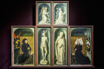 France, Cote d'Or, Beaune, area listed as World Heritage by UNESCO, Hospices de Beaune, Hotel Dieu, Polyptych Room, polyptych of the Last Judgment (closed) by Rogier Van Der Weyden, work created in the 15th century