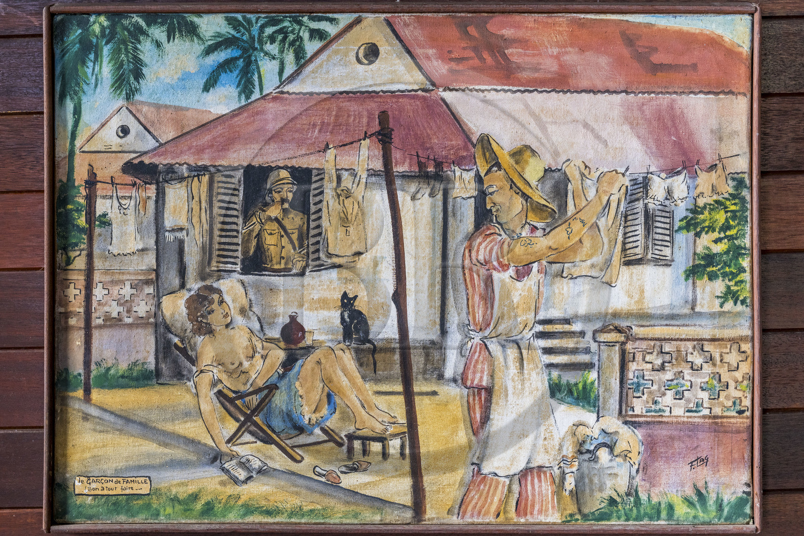 France, Guyane, Cayenne, musée départemental Alexandre-Franconie, peintures réalisées par un bagnard, Francis Lagrange dit Flag, condamné pour escroquerie et faux monnayage mais qui était aussi faussaire et artiste, elles retracent la vie (et le mort) au bagne