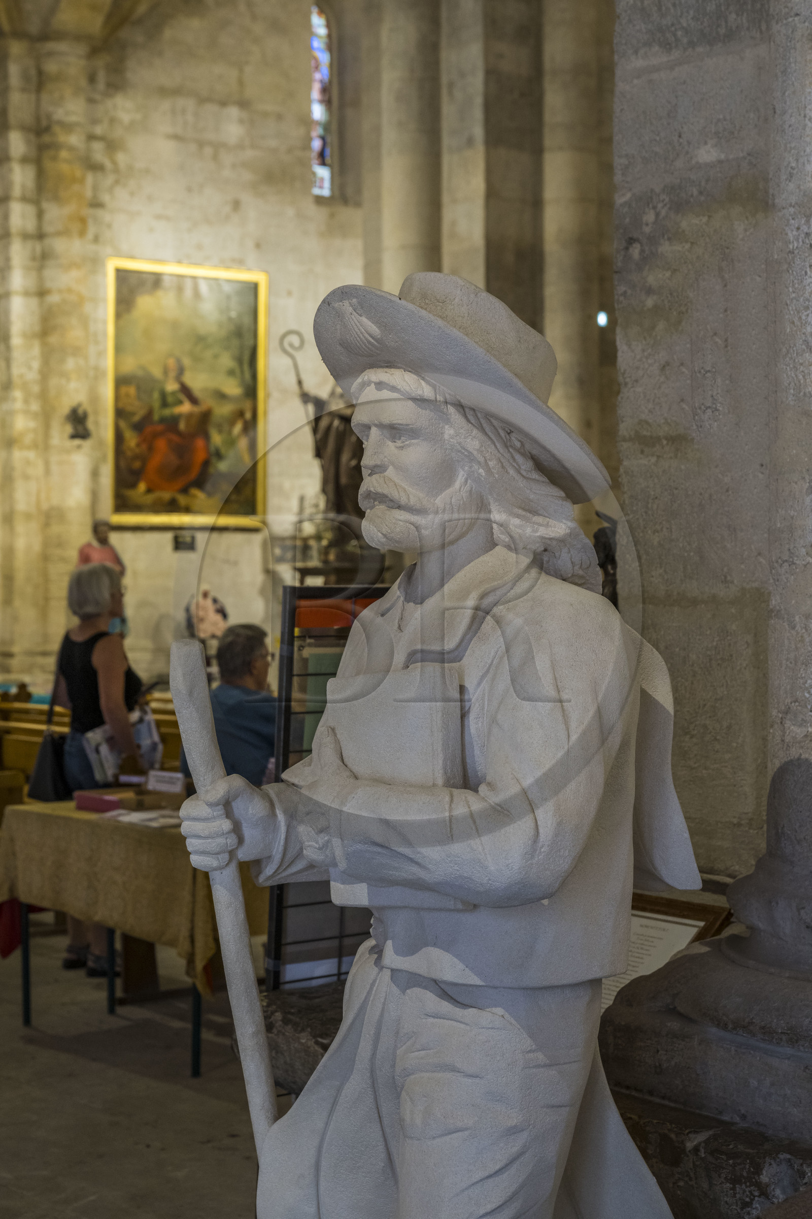 France, Gard, Saint Gilles du Gard, 12th-13th century Abbey Church of Saint-Gilles, classified as World Heritage by UNESCO under the routes to Santiago de Compostela in France, contemporary statue of Saint James