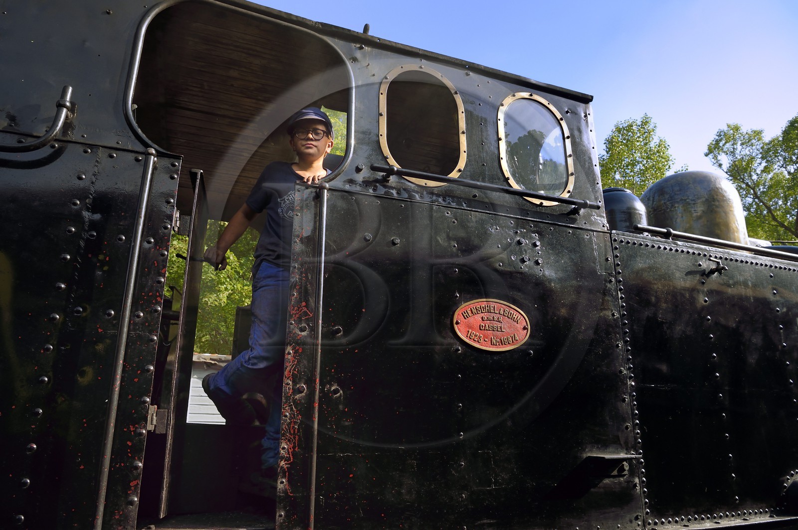 France, Alpes-Maritimes, Puget Theniers, steam engine warming up, Benoit Prudhomme-Lacroix Lacroix is one of the youngest volunteers of the G.E.C.P. that restores and operates the Train des Pignes historic train