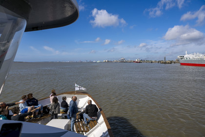 France, Loire Atlantique, Estuaire de la Loire, Saint Nazaire, the Grand port maritime de Nantes-Saint-Nazaire of Montoir-de-Bretagne and the Saint-Nazaire bridge in the background
