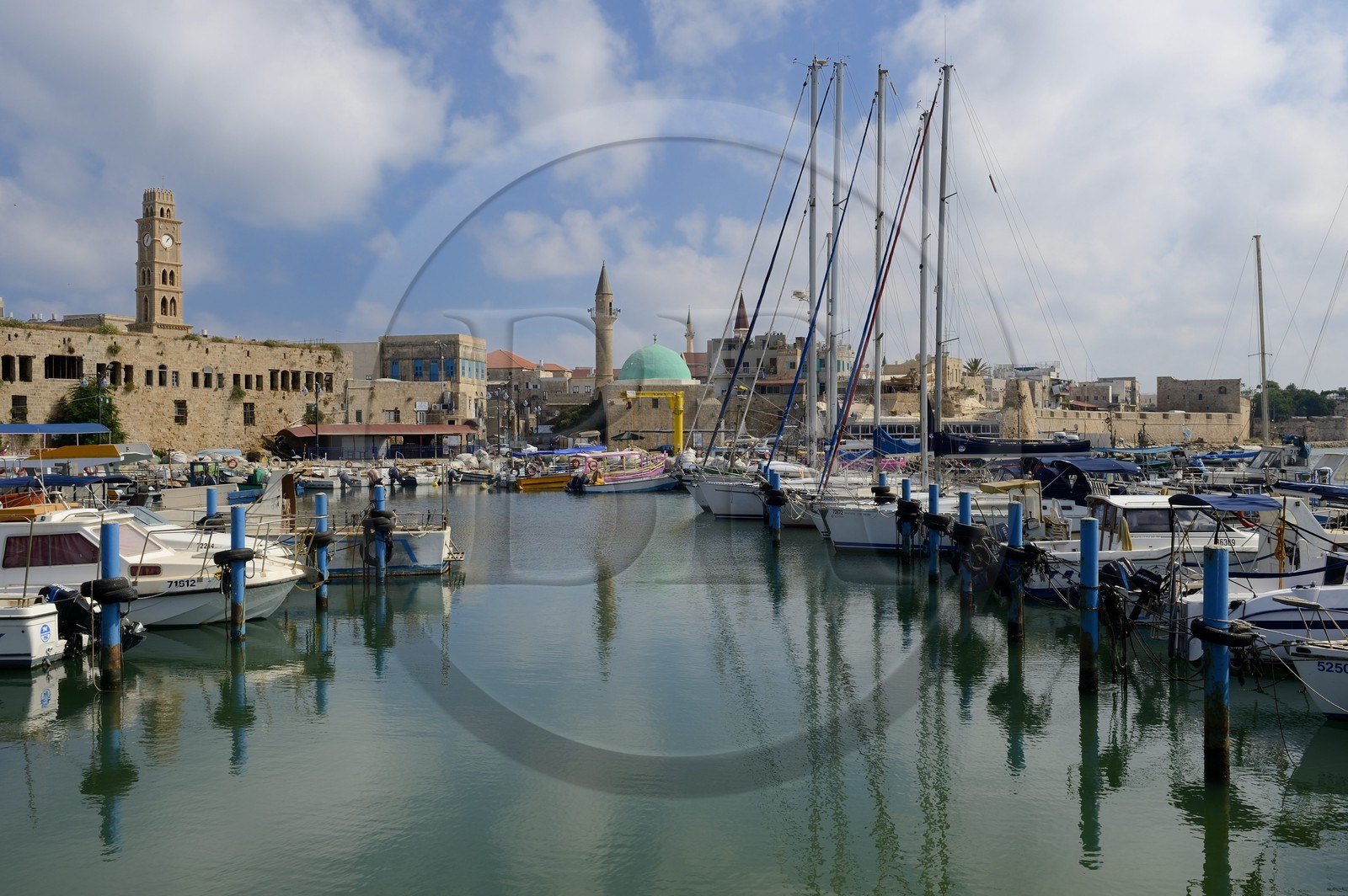 Israel, North district, Galilee, Acre (Akko), old town, listed as World Heritage by UNESCO, the Ottoman city, the port and the tower of the caravanserai Khan al Umdan
