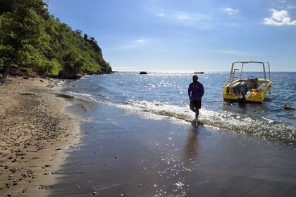 Caribbean, Dominica Island, Coulibistrie, Batalie Beach and estuary of the Coulibistrie river