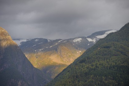 Norway, Sogn Og Fjordane County, mountains overlooking Balestrand