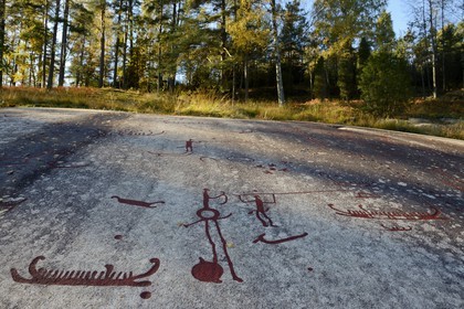 Suède, comté de Bohuslän, Tanum Vitlycke, site classé Patrimoine Mondial de l'UNESCO, gravures rupestres