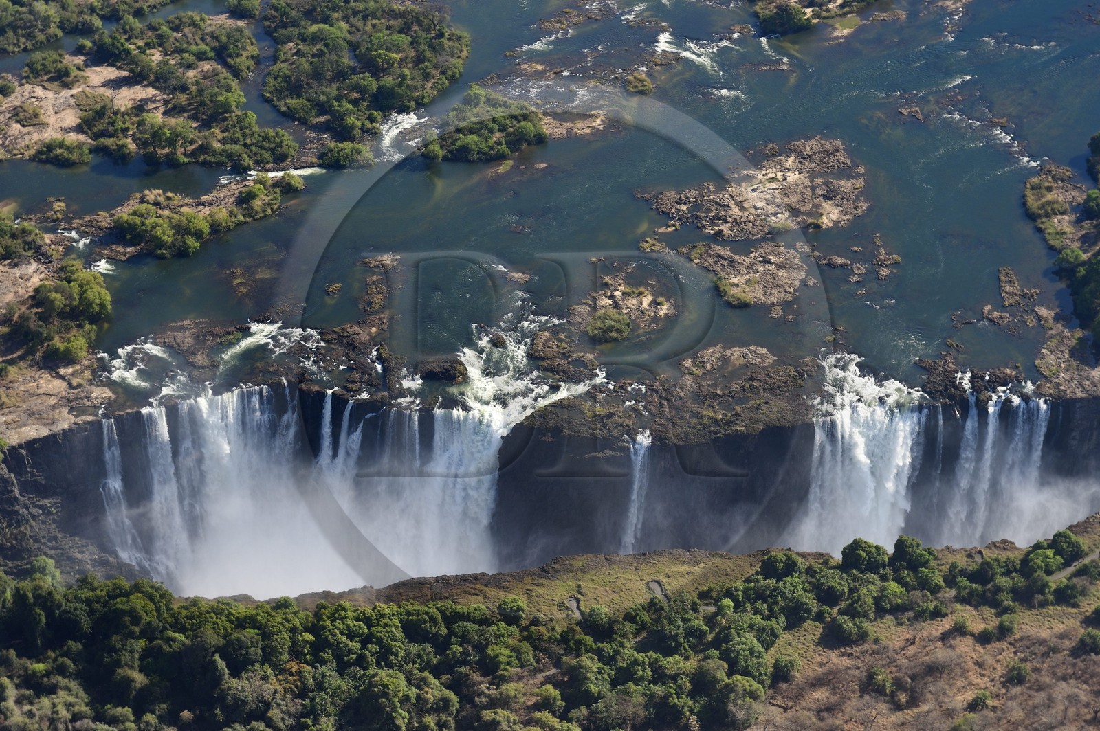 Zimbabwe, Matabeleland North Province,  Zambesi River, the Victoria Falls, listed as World Heritage by UNESCO (aerial view)
