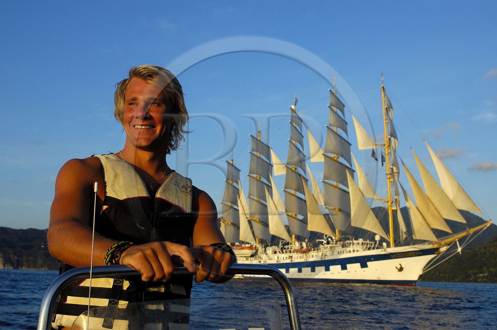 Caraïbes, au large de Sainte Lucie, Jacob en charge des sports à bord du Royal Clipper