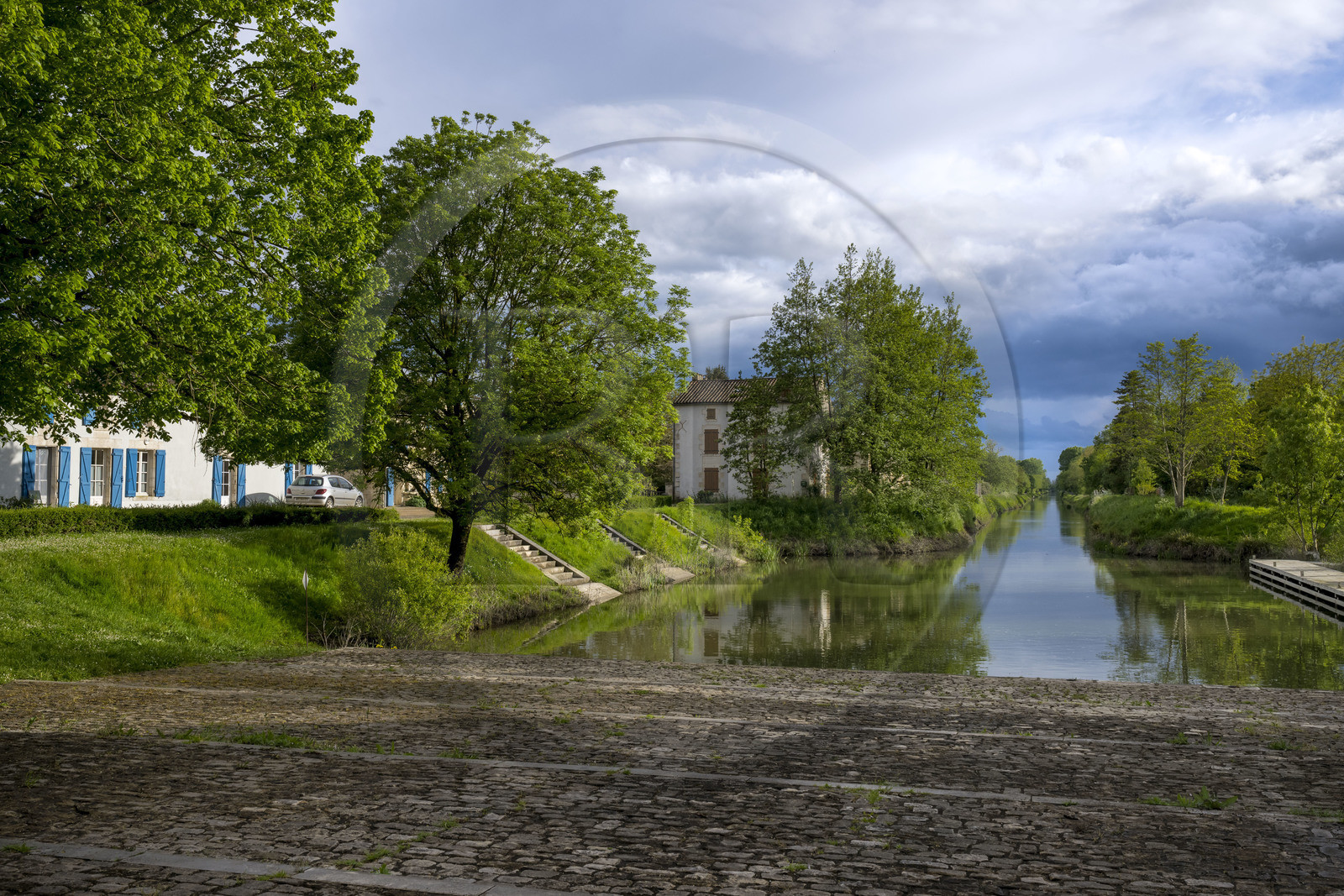 France, Vendée (85), Bouillé-Courdault, le port fluvial de Courdault au bout du canal de la Vieille-Autise