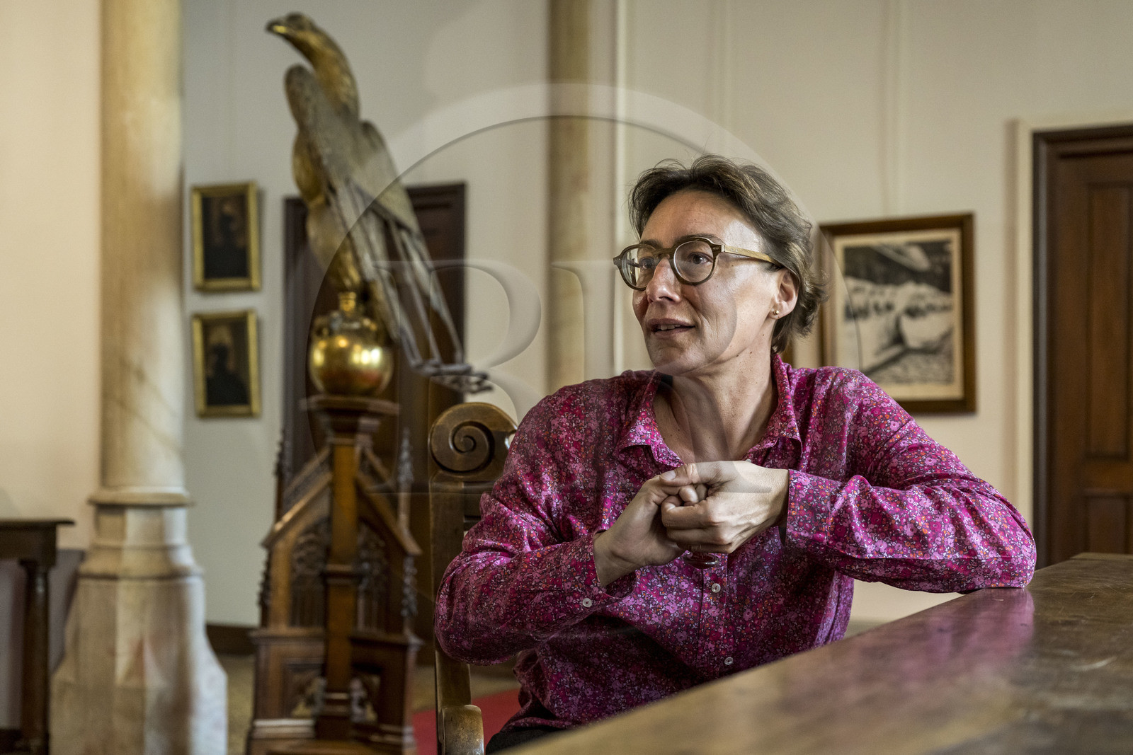 France, Côte-d'Or (21), Beaune, zone classée Patrimoine Mondial de l'UNESCO, Hospices de Beaune, l’historienne de l’art et conservatrice du site de l’Hôtel-Dieu Sandrine Allard St-Alban