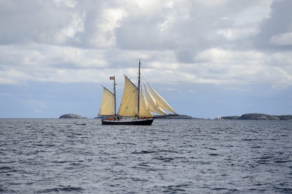 Suède, Västra Götaland, voilier traditionnel au large de Väderöarna (iles météo) au large de Fjällbacka
