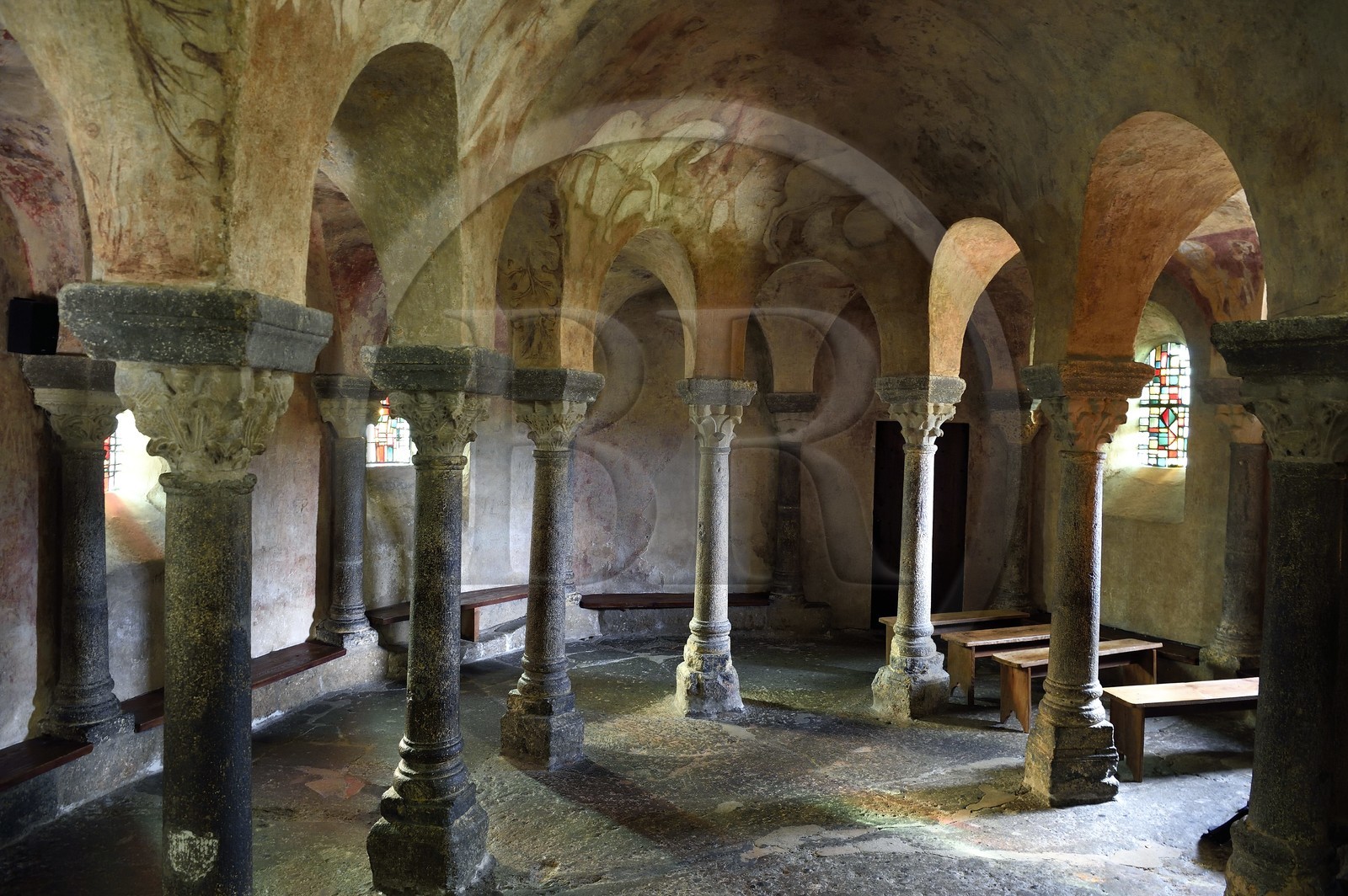 France, Haute Loire, Aiguilhe, a town bordering Puy-en-Velay, Routes of Santiago de Compostela in France listed as World heritage by UNESCO, the Saint-Michel d'Aiguilhe Chapel, the cycle of the Three Kings in mural