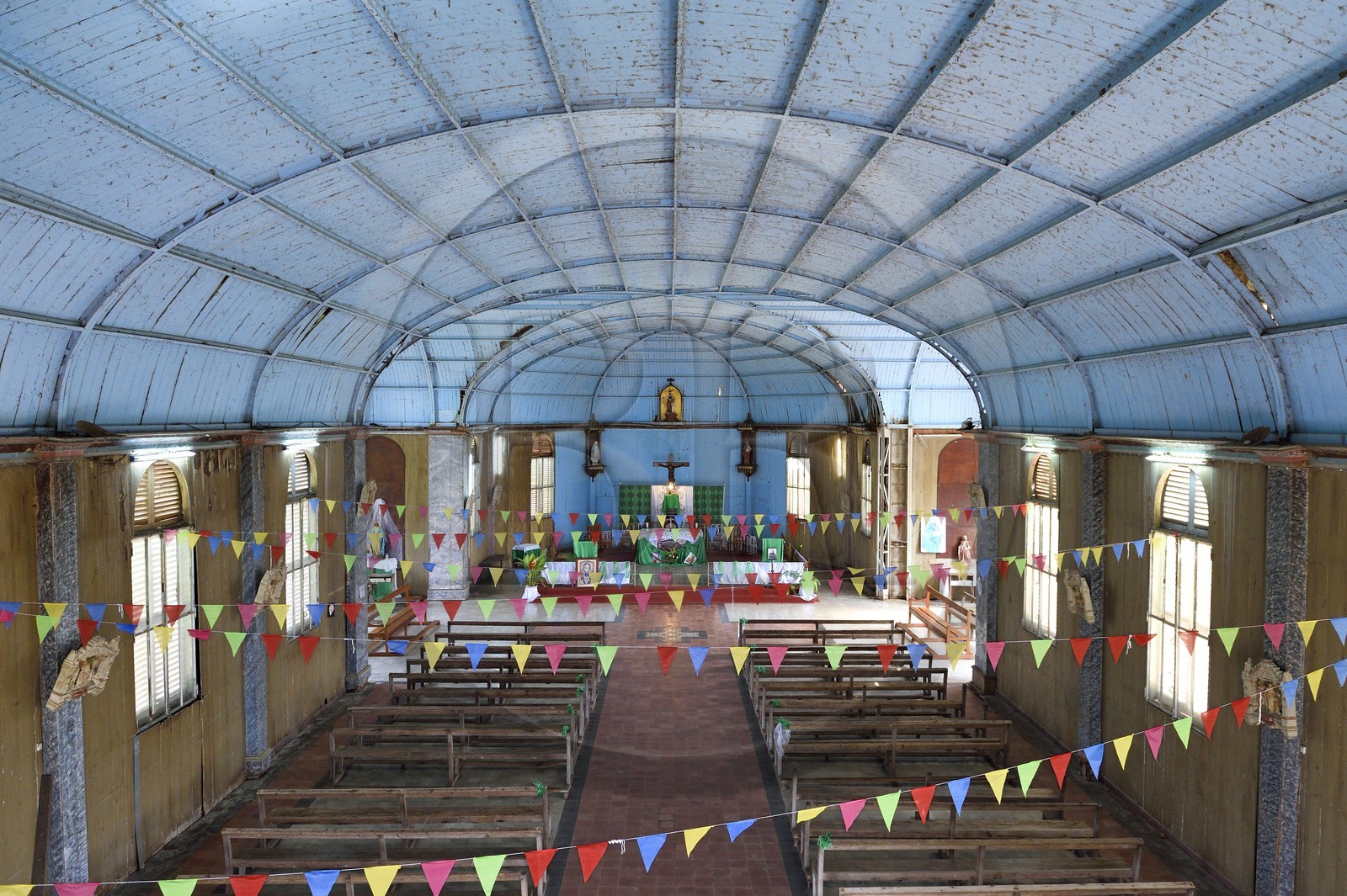 Gabon, province de Ogooué- Maritime, région de Omboué, lagune Fernan Vaz (Nkomi), la mission Sainte-Anne dont l'église a été construite dans les ateliers de Gustave Eiffel