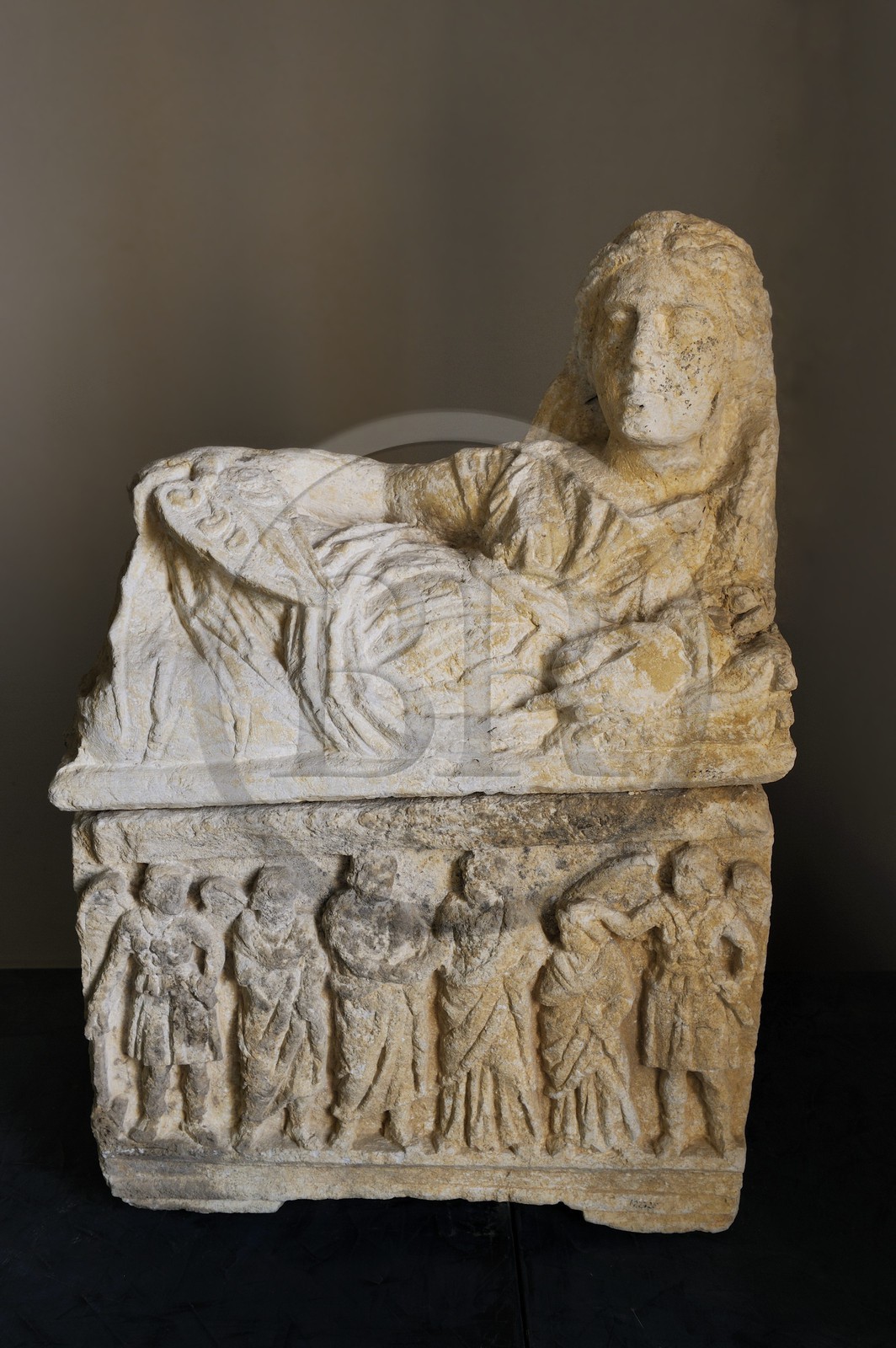 Italy, Tuscany, Val di Cecina, Volterra, Museo Etrusco Guarnacci (Guarnacci Etruscan Museum), cinerary (funerary) urn