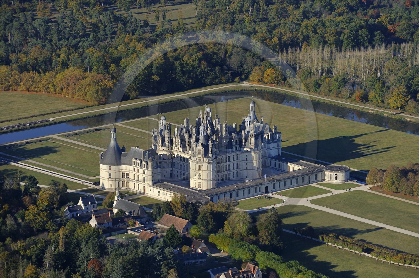 France, Loir et Cher, Loire Valley listed as World Heritage by UNESCO, Chateau de Chambord (aerial view)