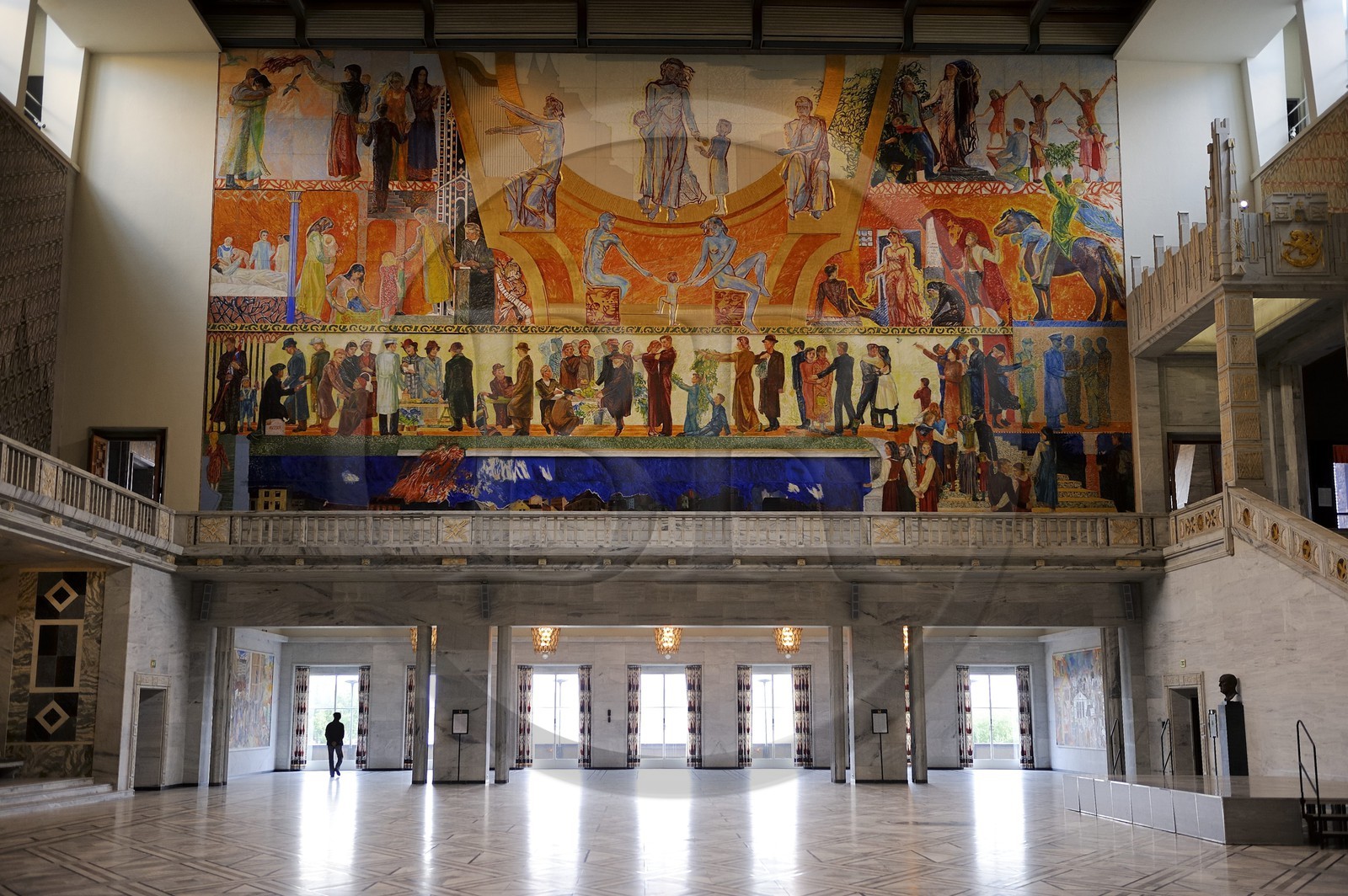 Norway, Oslo, Town Hall (Radhuset), room of the city council of Oslo where the Nobel prize ceremony takes place each year