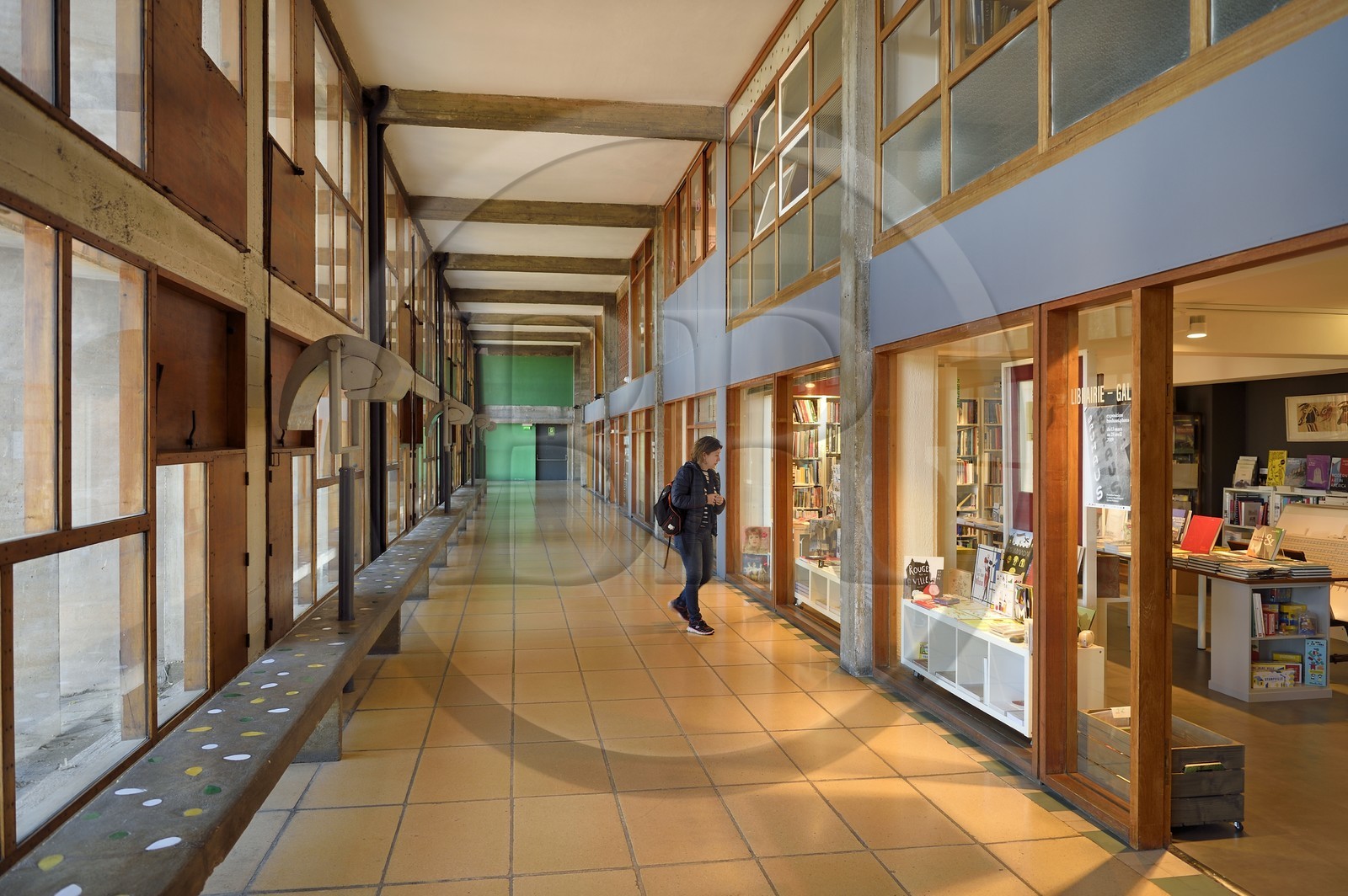 France, Bouches du Rhone, Marseille, architectural work of Le Corbusier, listed as World Heritage by UNESCO, Cite Radieuse or Radiant City by Le Corbusier, the ambulatory between the 3rd and the 4th floor