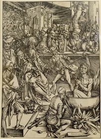 France, Marne (51), Reims, musée Hôtel le Vergeur, gravure originale de Albrecht Durer extrait d'une série sur l'Apocalypse