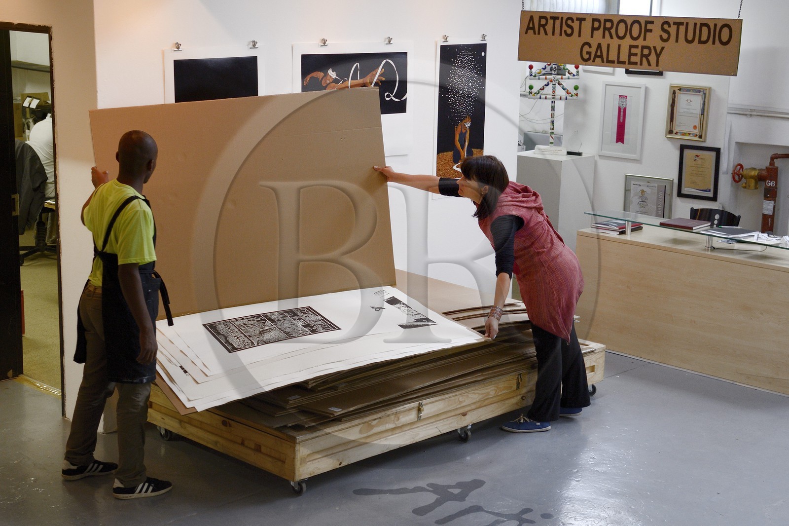 Afrique du Sud, province de Gauteng, Johannesburg, Newtown, le bus factory abrite un certain nombre d'organisations culturelles non gouvernementales (ONG) dont la plus importante est l'Artist Proof studio fondé par Kim Berman et Nhlanhla Xaba en 1991 qui facilite l'apprentissage de la gravure et aide les étudiants défavorisés à accéder à l'indépendance économique