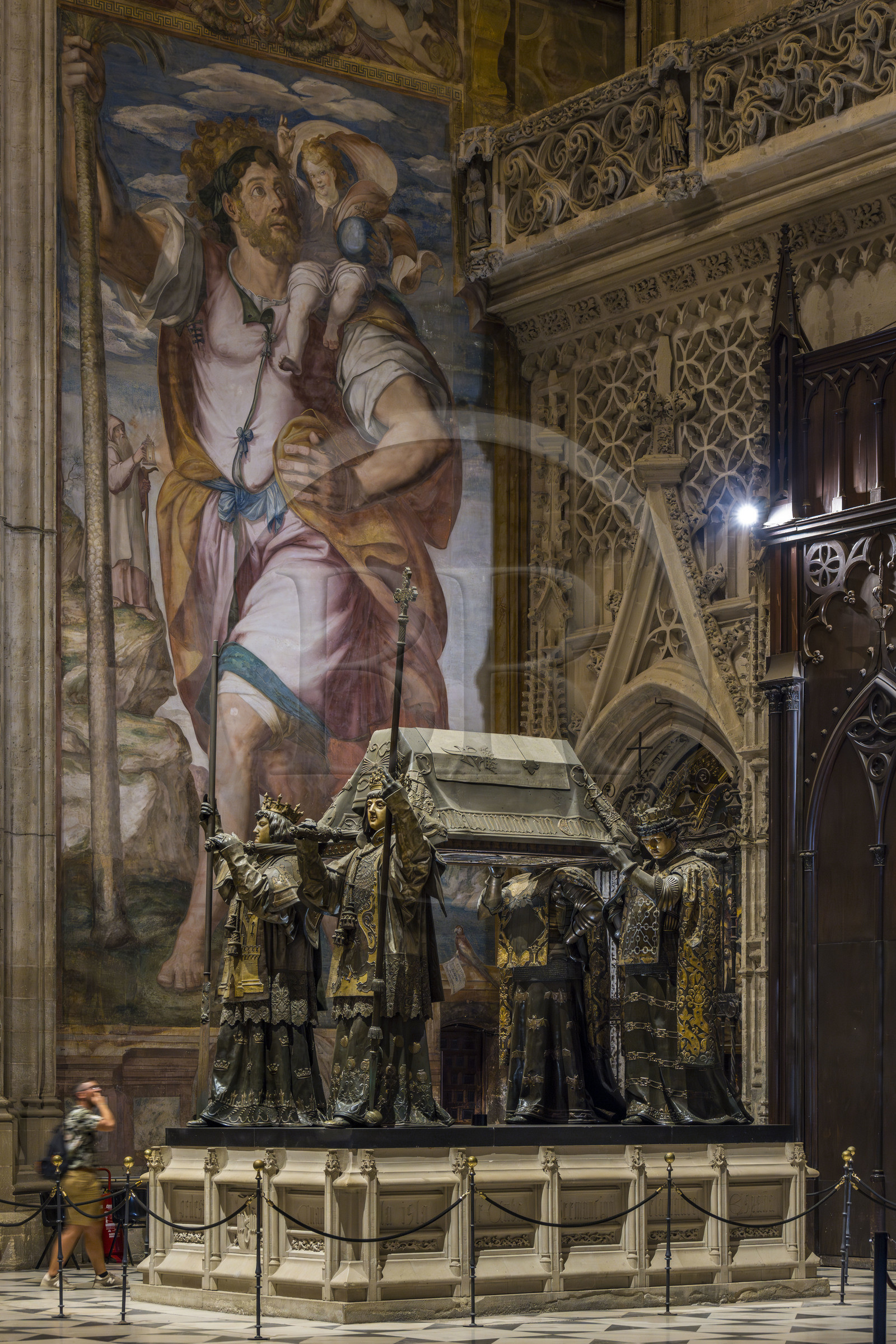 Espagne, Andalousie, Séville, la cathédrale, classé Patrimoine Mondial de l'UNESCO, mausolé de Christophe Colomb (mausoleo de Colon)