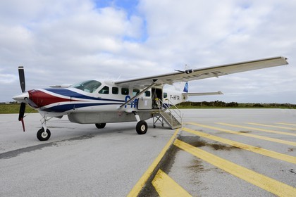 France, Finistere, the regional natural park of Armorica, Iroise sea, Ouessant island, Cessna airplane linking Brest and Ouessant