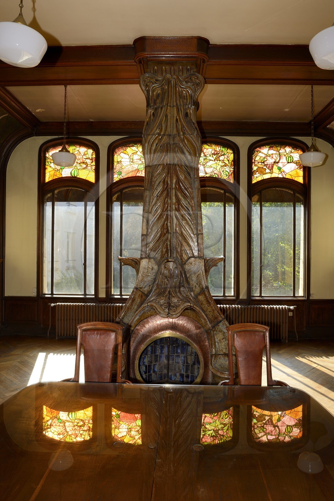 France, Meurthe-et-Moselle, Nancy, the Villa Majorelle of Art Nouveau style, dining room, fireplace designed by Alexandre Bigot
